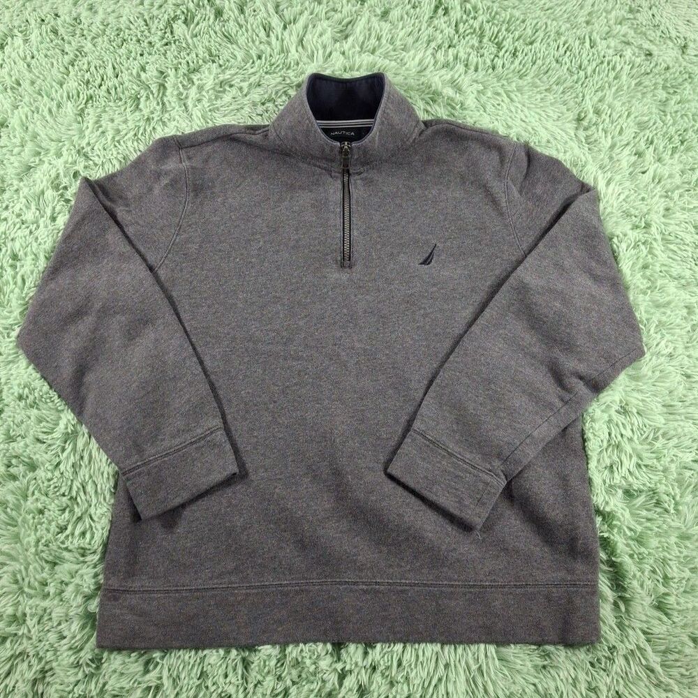 Nautica Large Quarter Zip Pillover Gray Mens Long Sleeve